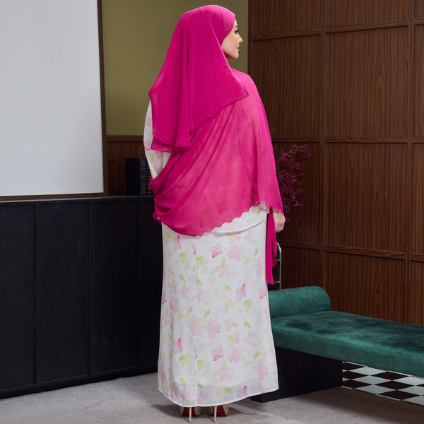 Rawda Kebaya Kurung Set - Beige Pink Flower