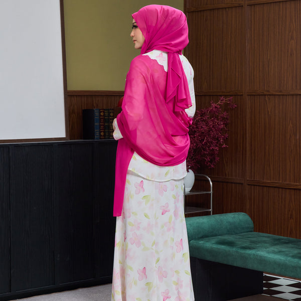 Rawda Kebaya Kurung Set - Beige Pink Flower