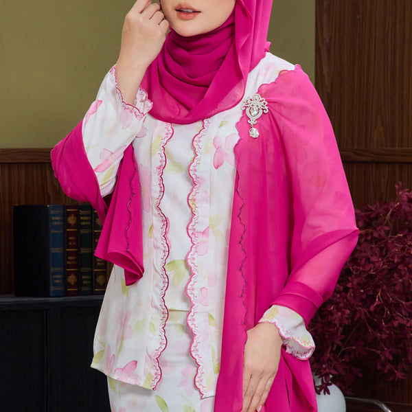 Rawda Kebaya Kurung Set - Beige Pink Flower