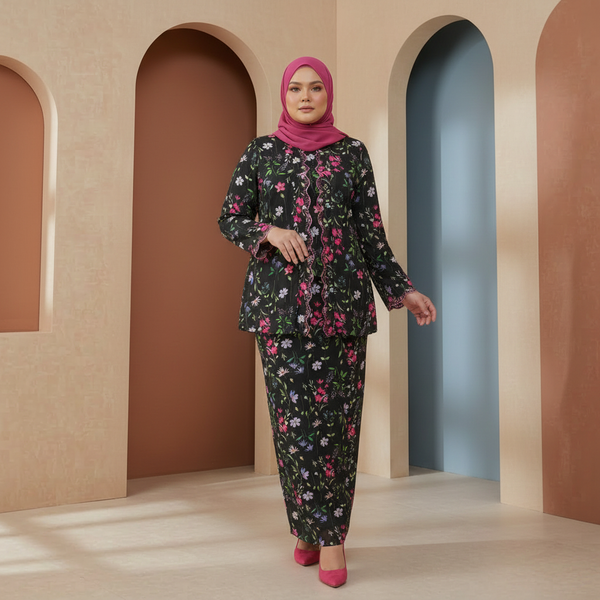 Rawda Kebaya Kurung Set - Black