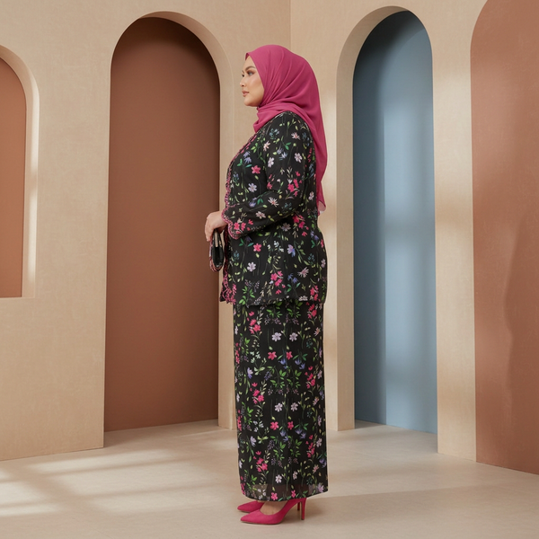 Rawda Kebaya Kurung Set - Black