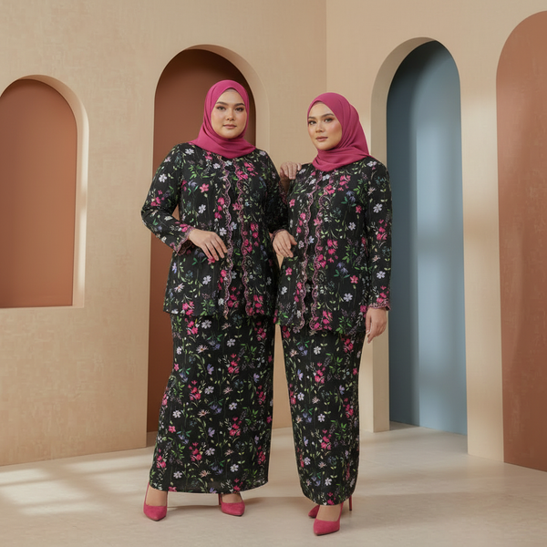 Rawda Kebaya Kurung Set - Black