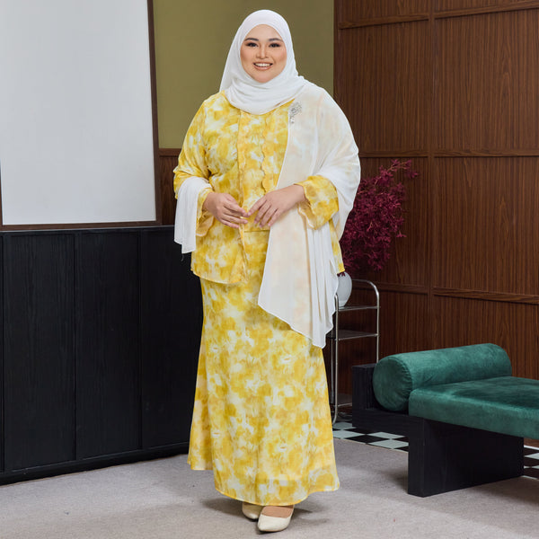 Rawda Kebaya Kurung Set - Yellow Flower