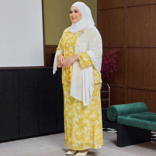 Rawda Kebaya Kurung Set - Yellow Flower