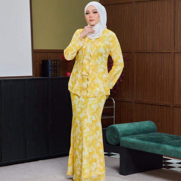Rawda Kebaya Kurung Set - Yellow Flower