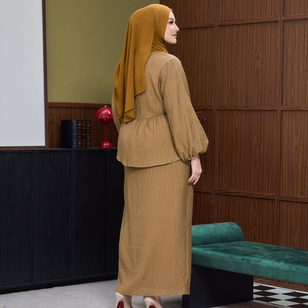 Twisha Kurung Fr Overlap Set - Bronze