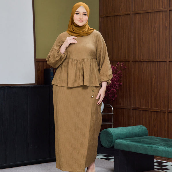 Twisha Kurung Fr Overlap Set - Bronze