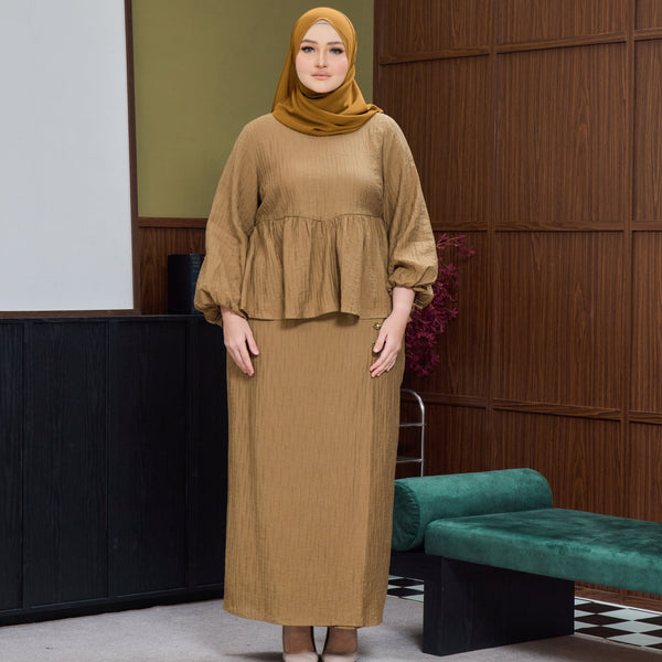 Twisha Kurung Fr Overlap Set - Bronze