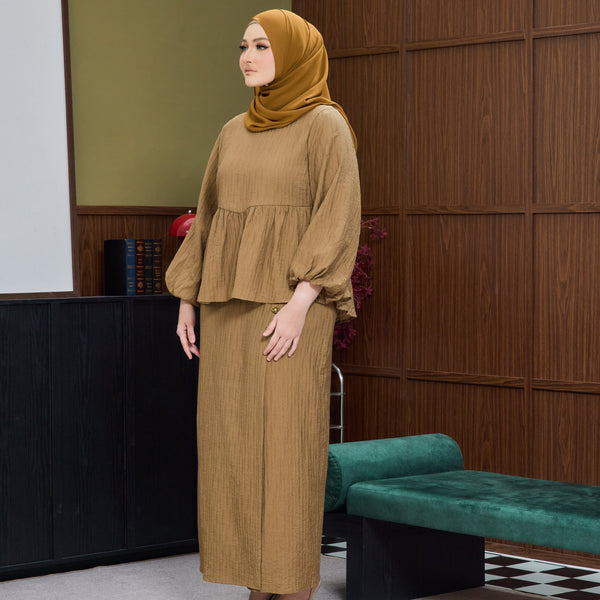 Twisha Kurung Fr Overlap Set - Bronze