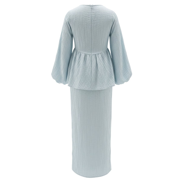 Twisha Kurung Fr Overlap Set - Light Blue