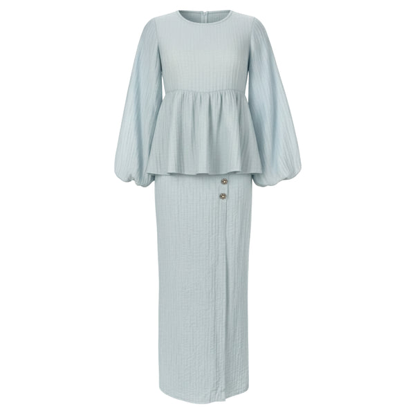 Twisha Kurung Fr Overlap Set - Light Blue