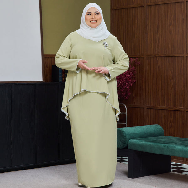 Mahika Kurung Tapered Set - Matcha