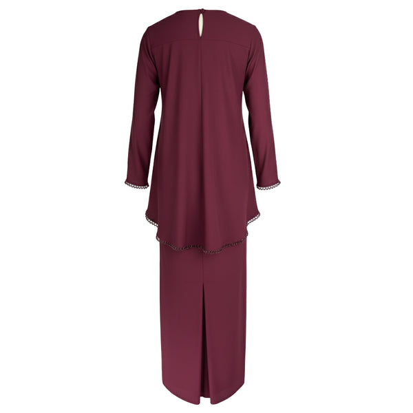 Mahika Kurung Tapered Set - Red Plum