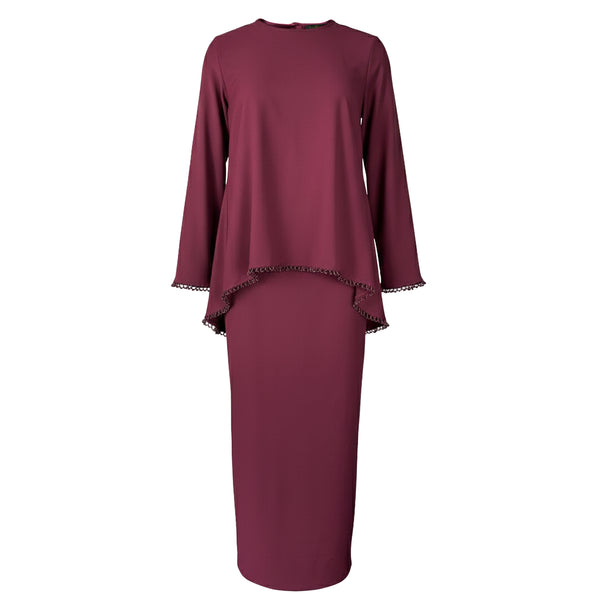 Mahika Kurung Tapered Set - Red Plum