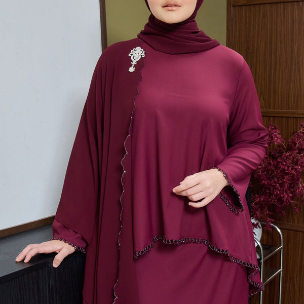 Mahika Kurung Tapered Set - Red Plum