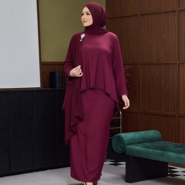 Mahika Kurung Tapered Set - Red Plum
