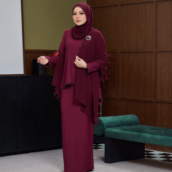 Mahika Kurung Tapered Set - Red Plum