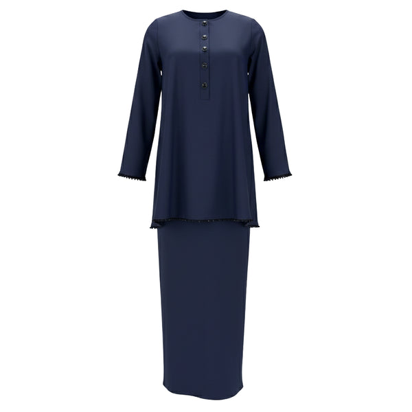 Jasleen Kurung Tapered Set - Navy Blue