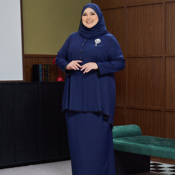 Jasleen Kurung Tapered Set - Navy Blue