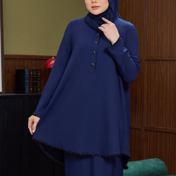 Jasleen Kurung Tapered Set - Navy Blue