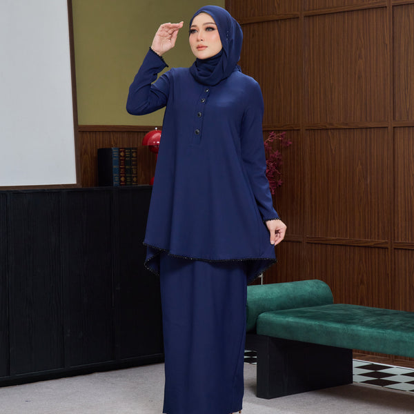 Jasleen Kurung Tapered Set - Navy Blue