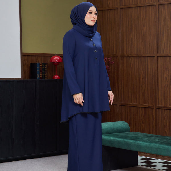 Jasleen Kurung Tapered Set - Navy Blue