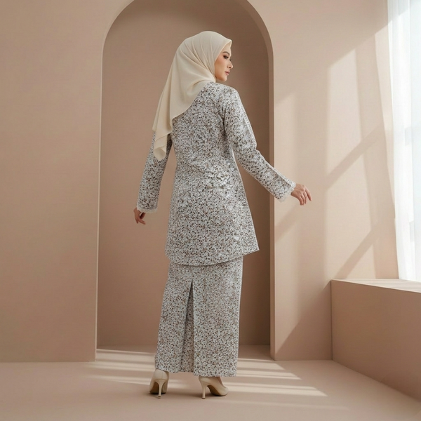 Elina Tapered Kurung Set - White