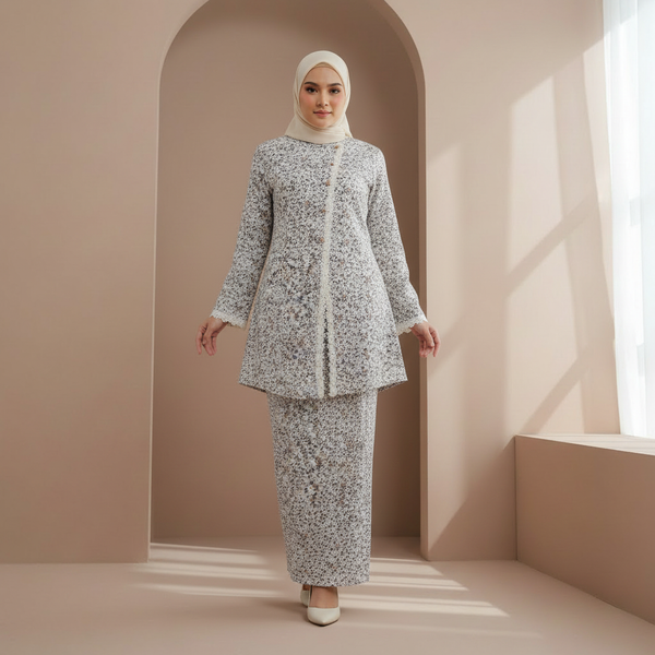 Elina Tapered Kurung Set - White