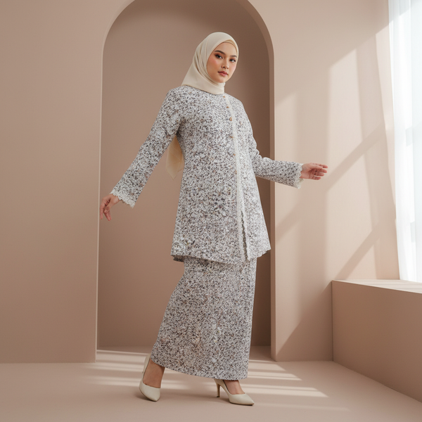 Elina Tapered Kurung Set - White