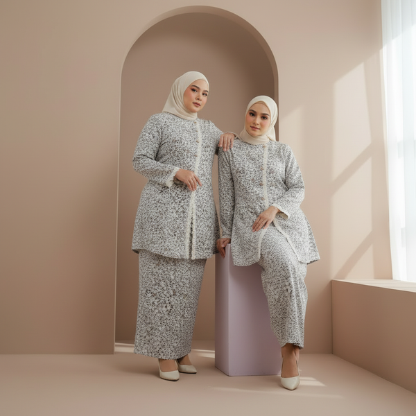 Elina Tapered Kurung Set - White