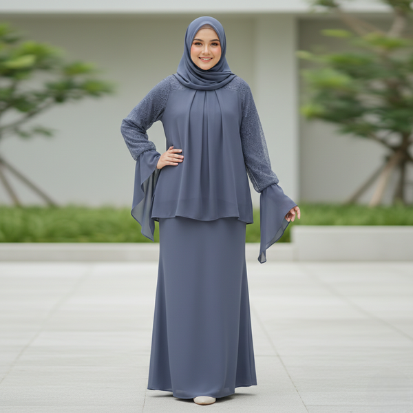 Deenara Mermaid Kurung Set - Indigo Blue