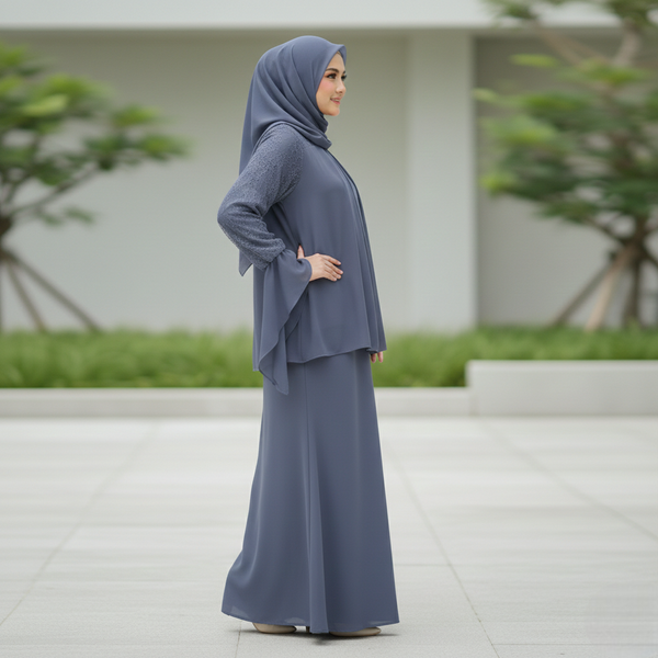 Deenara Mermaid Kurung Set - Indigo Blue