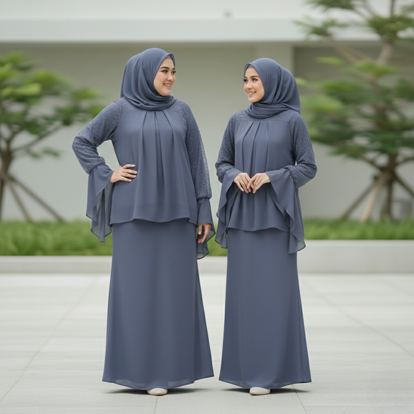 Deenara Mermaid Kurung Set - Indigo Blue