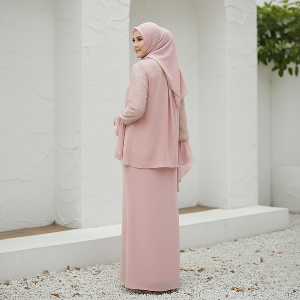 Deenara Mermaid Kurung Set - Pink