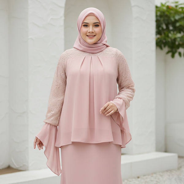 Deenara Mermaid Kurung Set - Pink