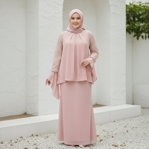 Deenara Mermaid Kurung Set - Pink