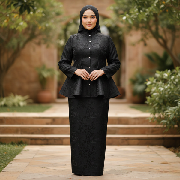 Juwita Tapered Kurung Set - Black