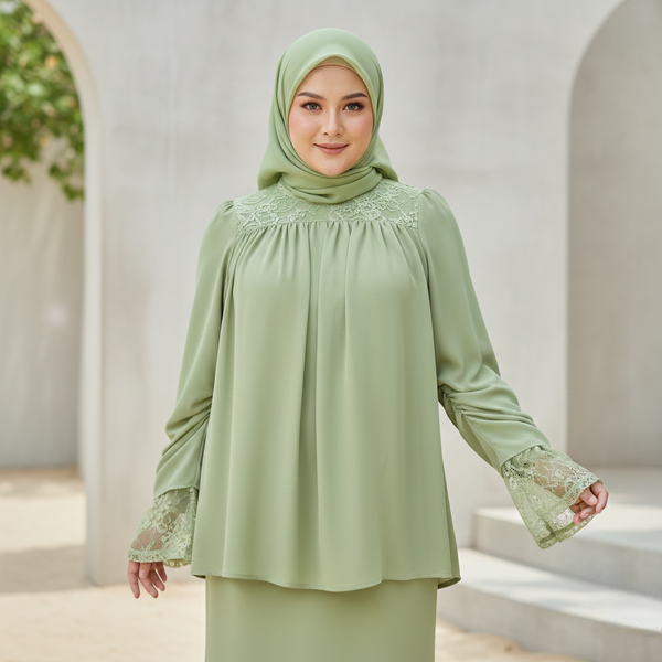 Angie Mermaid Kurung Set - Sage Green