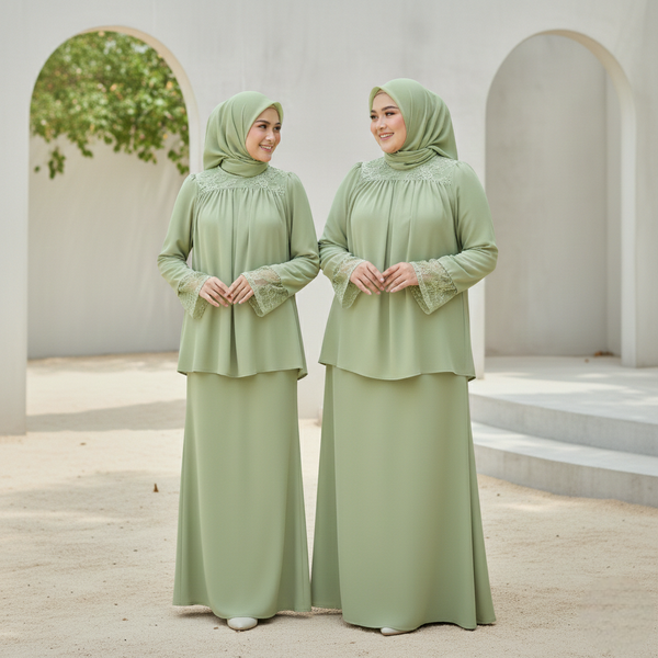 Angie Mermaid Kurung Set - Sage Green