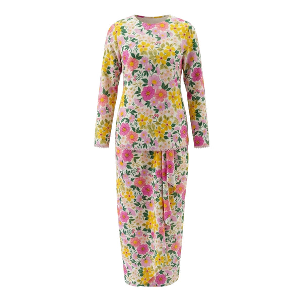 Lunia Kurung Set - Yellow Pink Flower