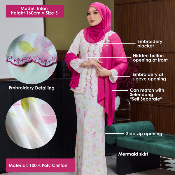 Rawda Kebaya Kurung Set - Beige Pink Flower