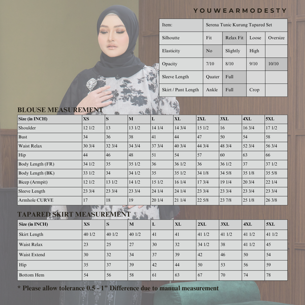 Serena Tunic Kurung Tapered Set - Brown/Black Floral