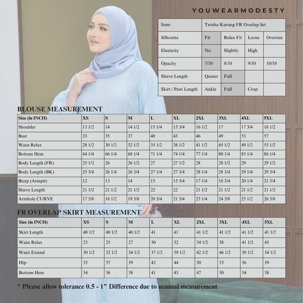 Twisha Kurung Fr Overlap Set - Light Blue