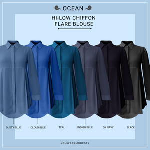 Basic Hi-Low Chiffon Flare Blouse - Ocean