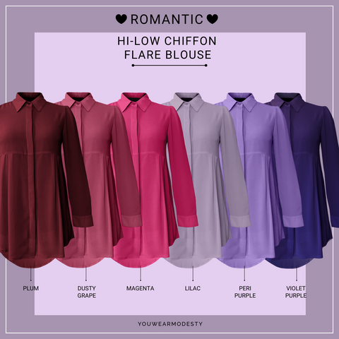 Basic Hi-Low Chiffon Flare Blouse - Romantic