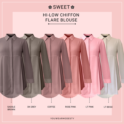Basic Hi-Low Chiffon Flare Blouse - Sweet