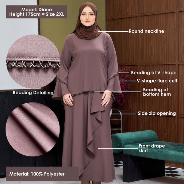 Shaela Kurung Tapered Set - Mocha