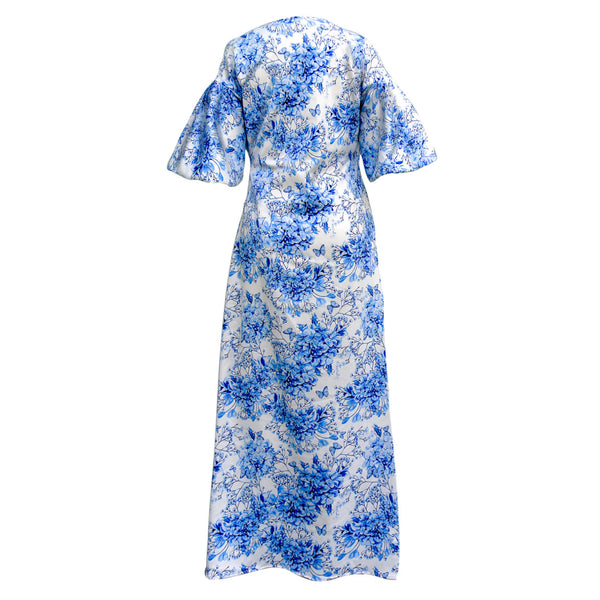 Clover Puff Sleeve Wrap Dress - Blue