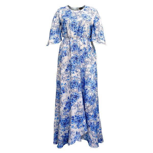Clover Batwing With Ruffle Maxi Dress - Blue