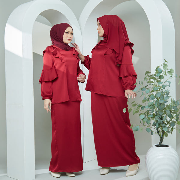 Tapered Satin Skirt - Amara Red